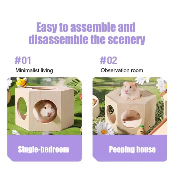 Hamster Houses And Hideouts Wood Hamster House Small Animal Habitat Cage Accessories Décor Maze For Guinea Dwarf Lemmings Mice - Image 5
