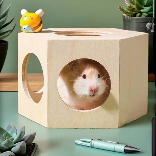 Hamster Houses And Hideouts Wood Hamster House Small Animal Habitat Cage Accessories Décor Maze For Guinea Dwarf Lemmings Mice - Image 4