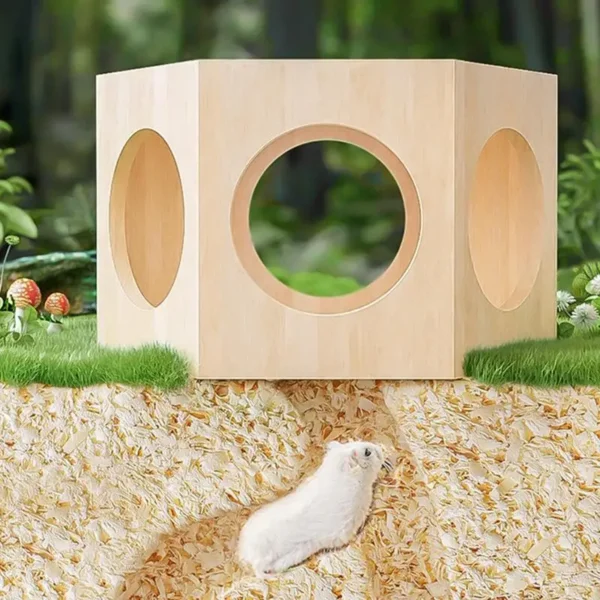 Hamster Houses And Hideouts Wood Hamster House Small Animal Habitat Cage Accessories Décor Maze For Guinea Dwarf Lemmings Mice - Image 3